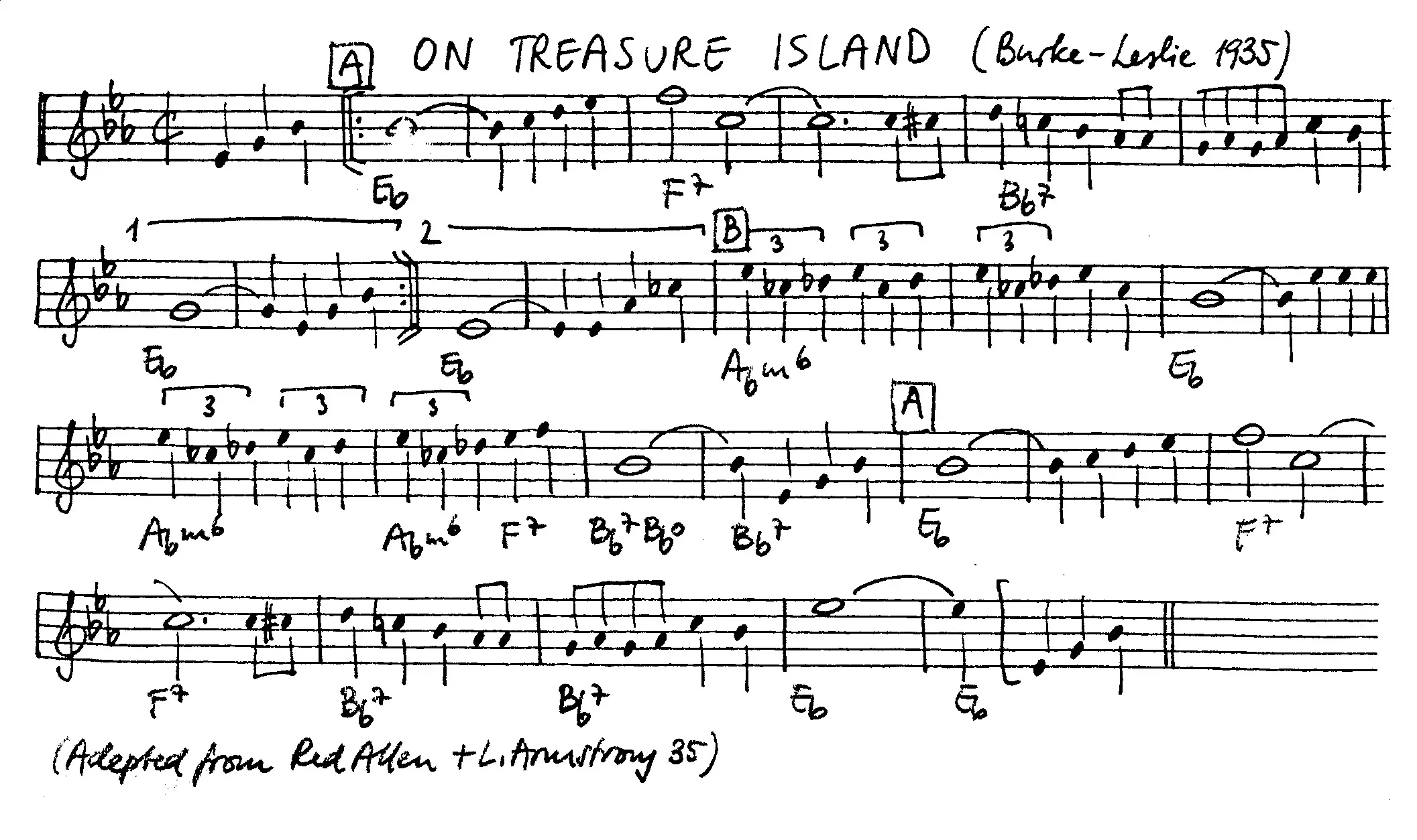 on treasure island free jazz leadsheet - Courtesy of the Jungle Jazz Band